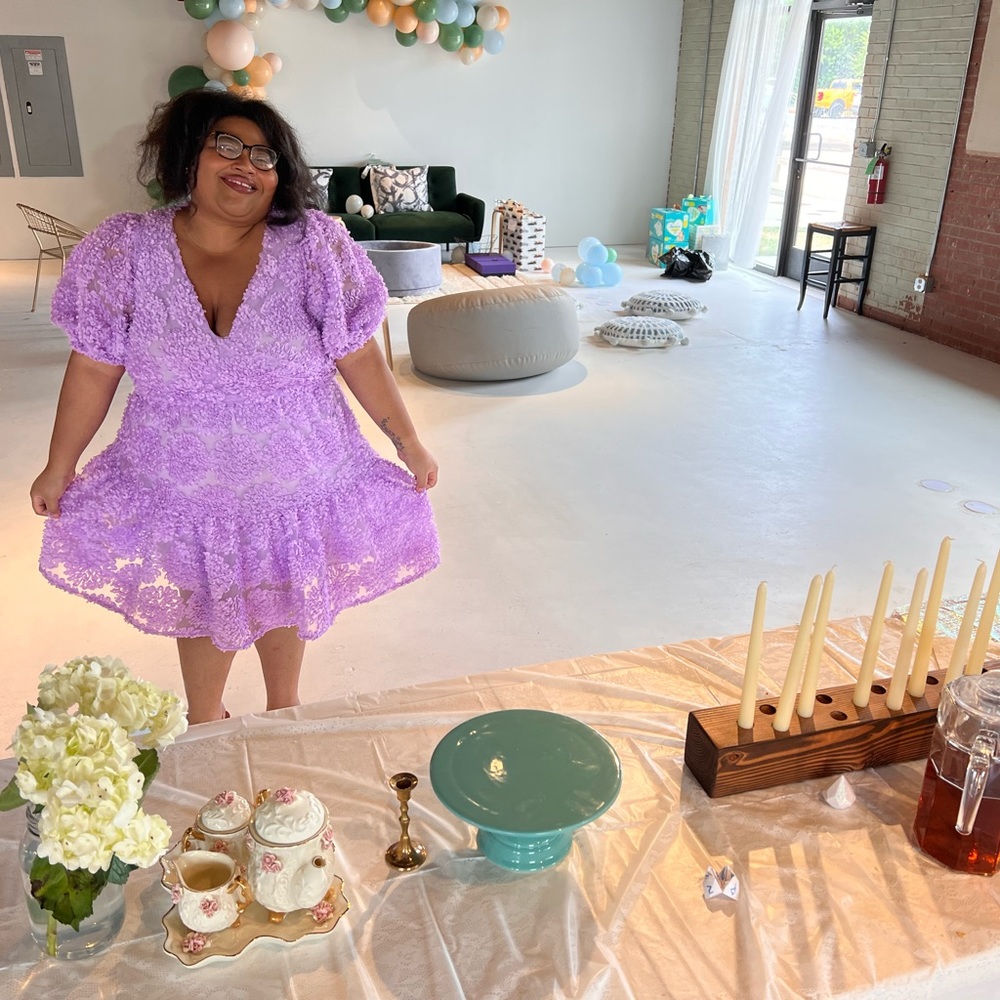 Eloquii Purple Floral Ruffle Mini Dress